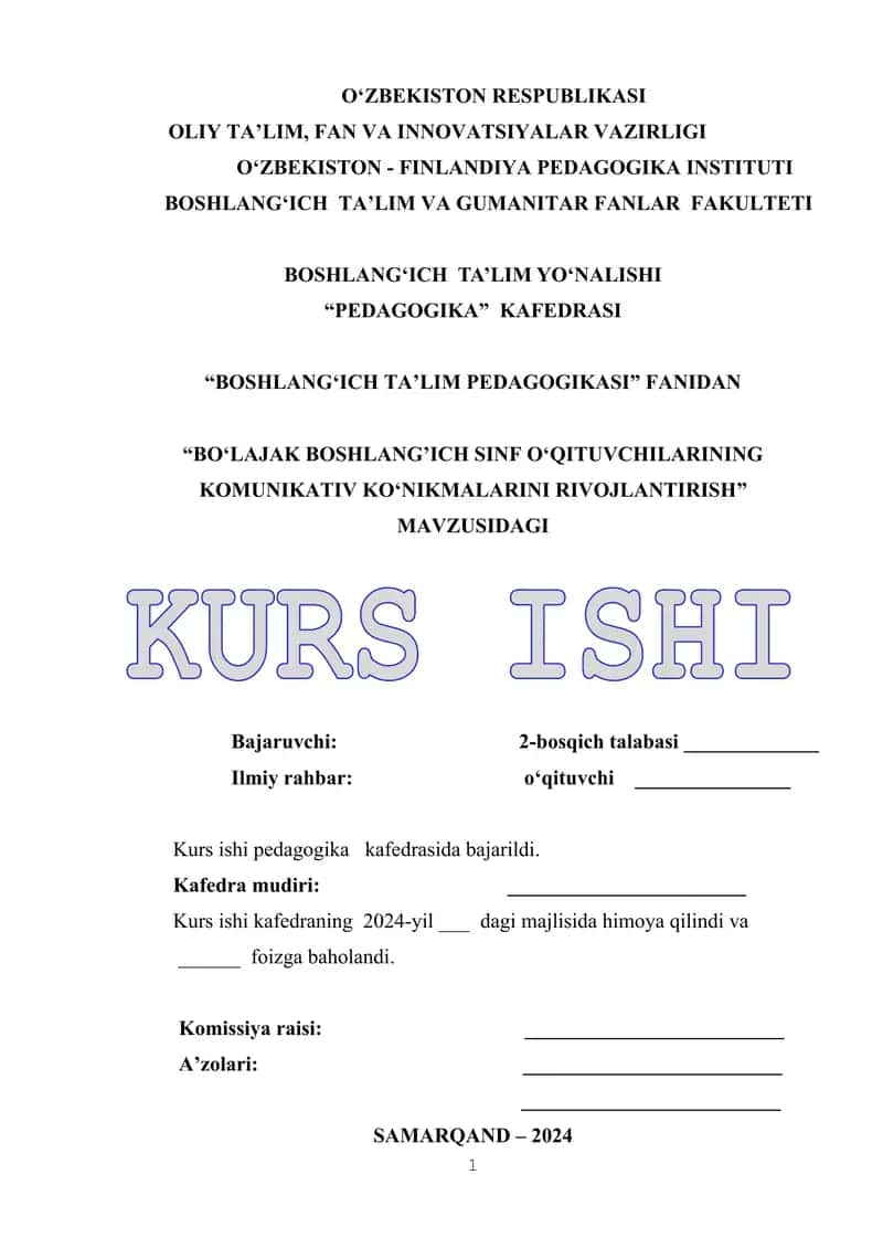 Bo'lajak boshlang'ich sinif O'qituvchilarining komunikativ Ko'nikmalari 1