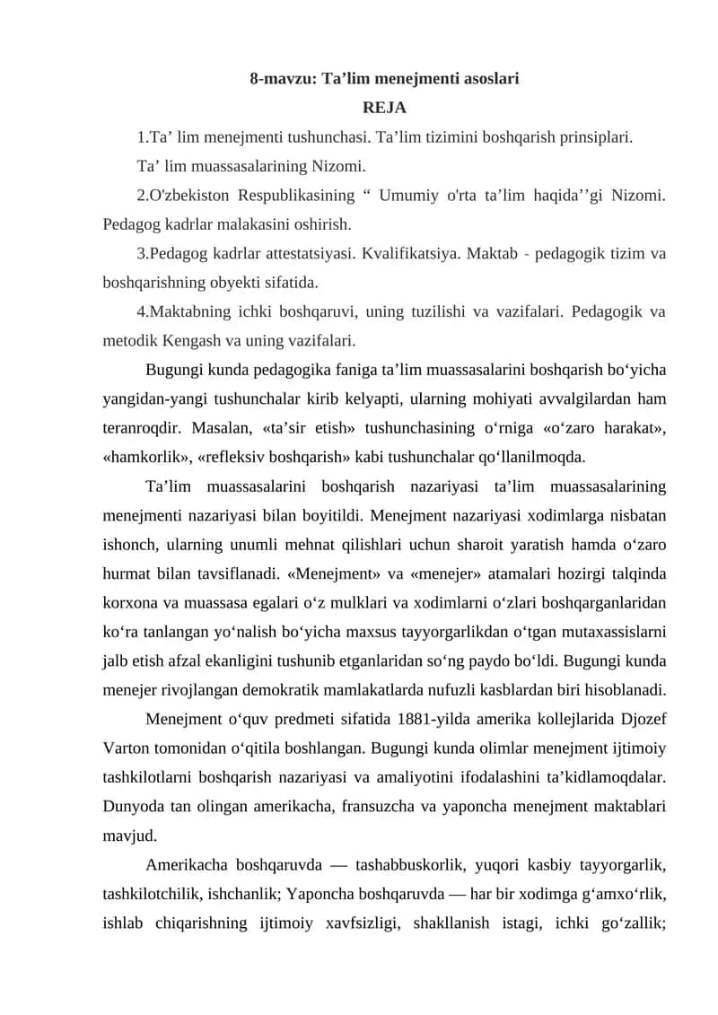 Ta’lim Menejmenti Asoslari 1