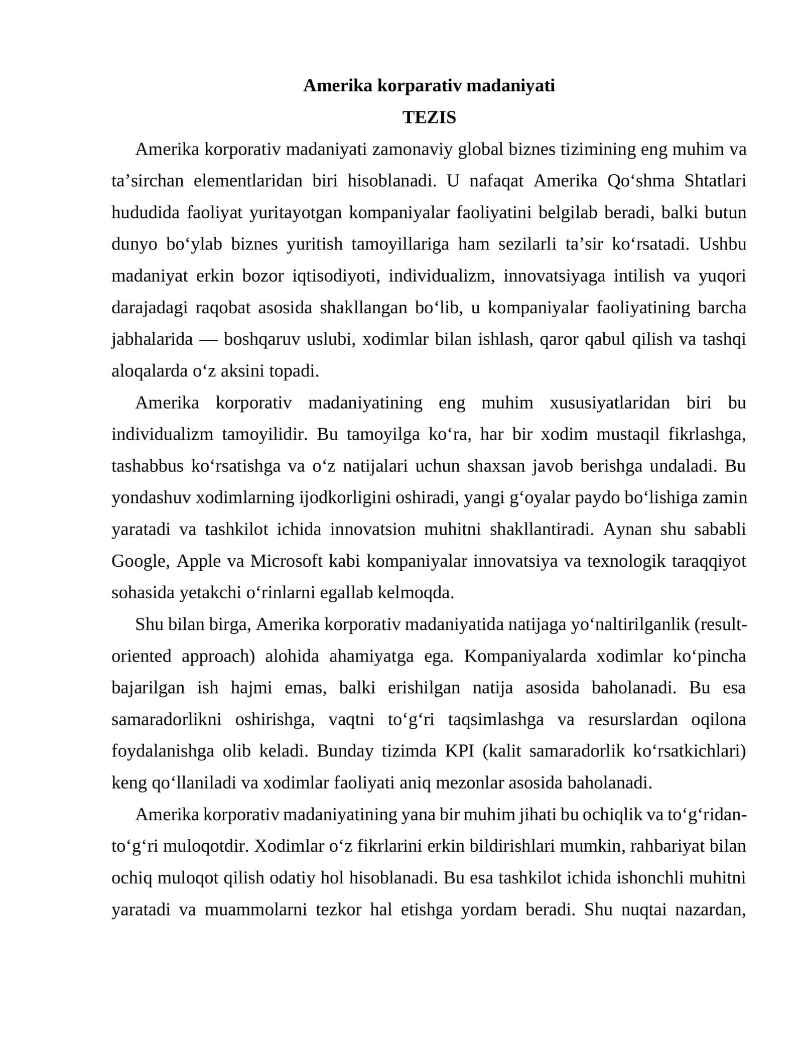 Amerika korporativ madaniyati 1