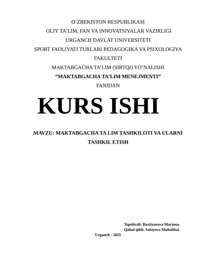 MAKTABGACHA TA’LIM MENEJMENTI 1