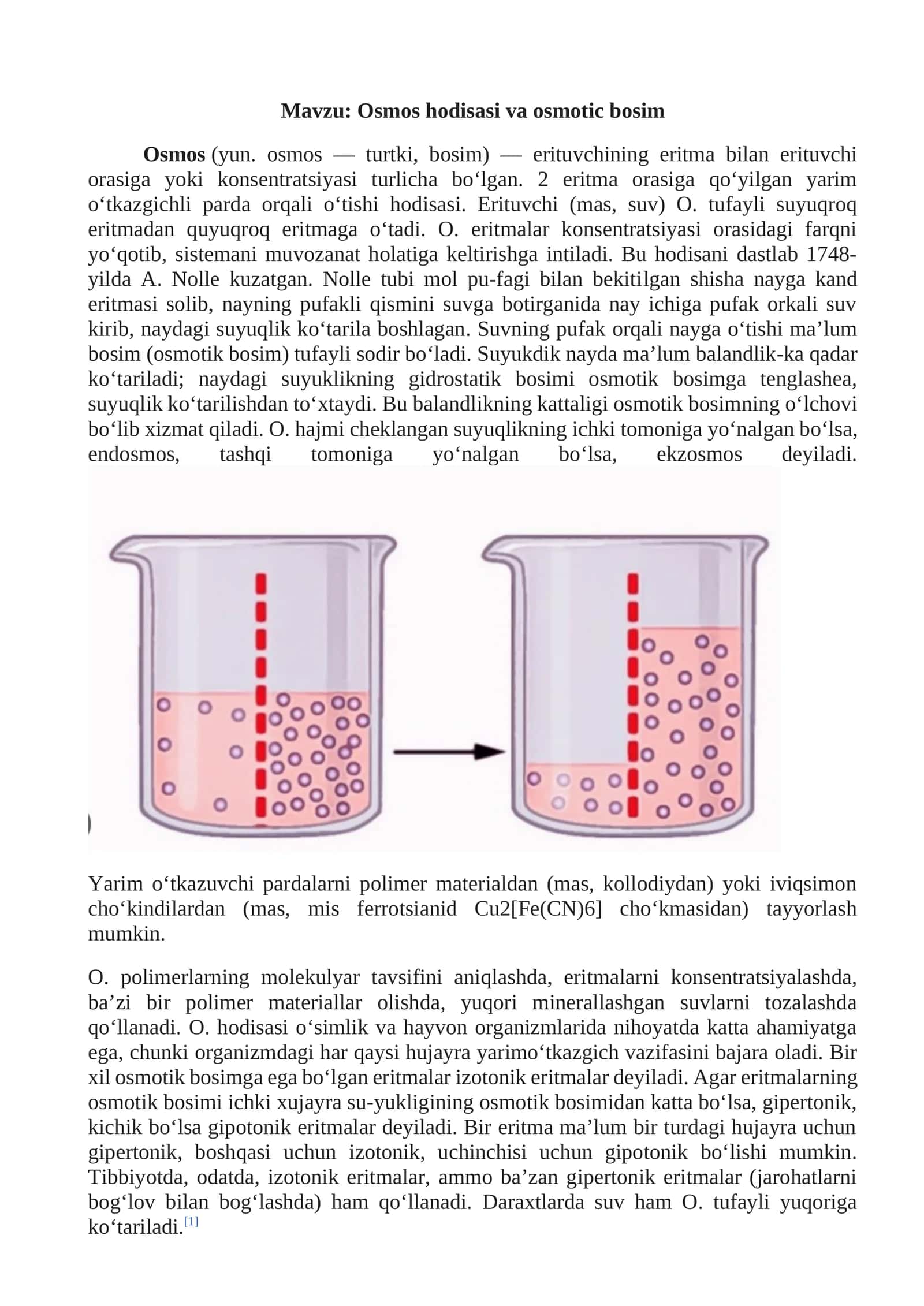 Osmos hodisasi va osmotic bosim 1