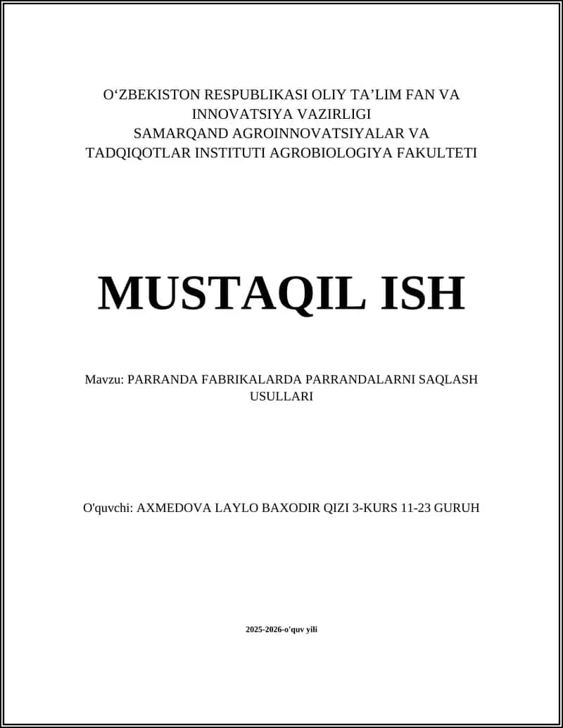 PARRANDA FABRIKALARDA PARRANDALARNI SAQLASH USULLARI 1