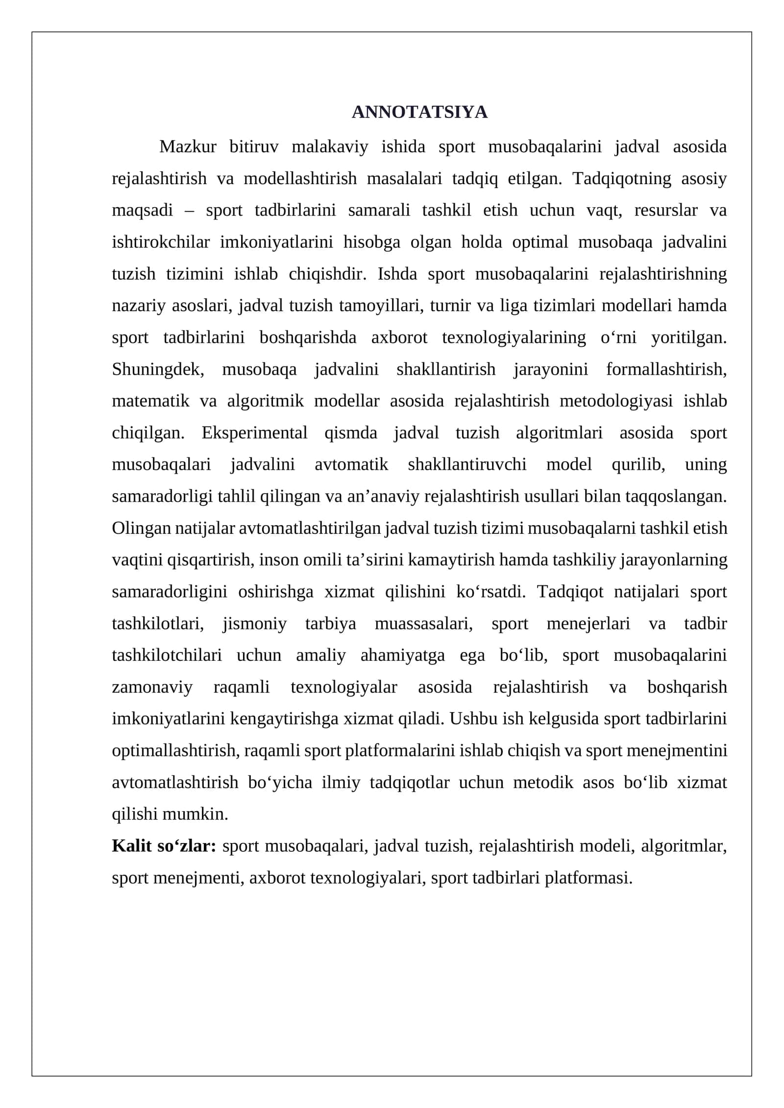 Sport musobaqalari jadvali 1