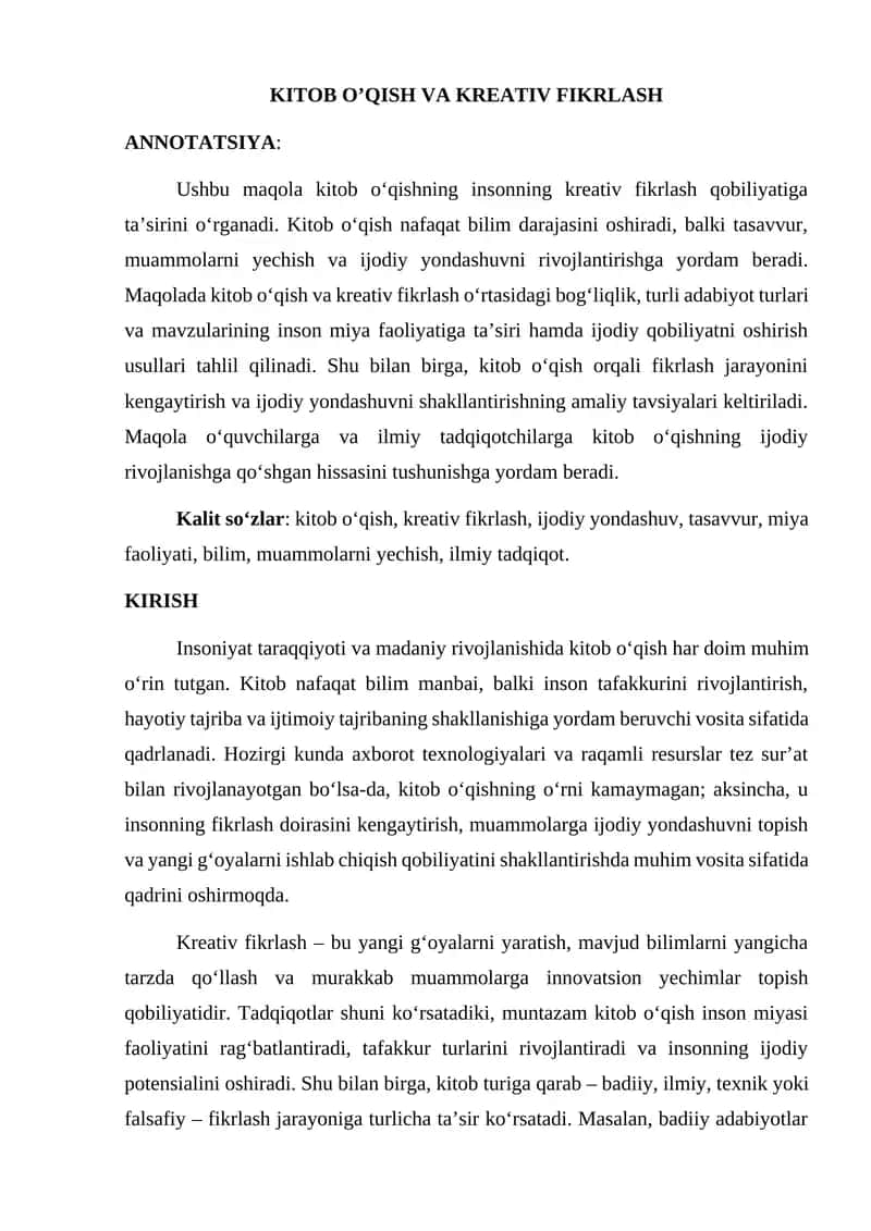 KITOB O’QISH VA KREATIV FIKRLASH 1