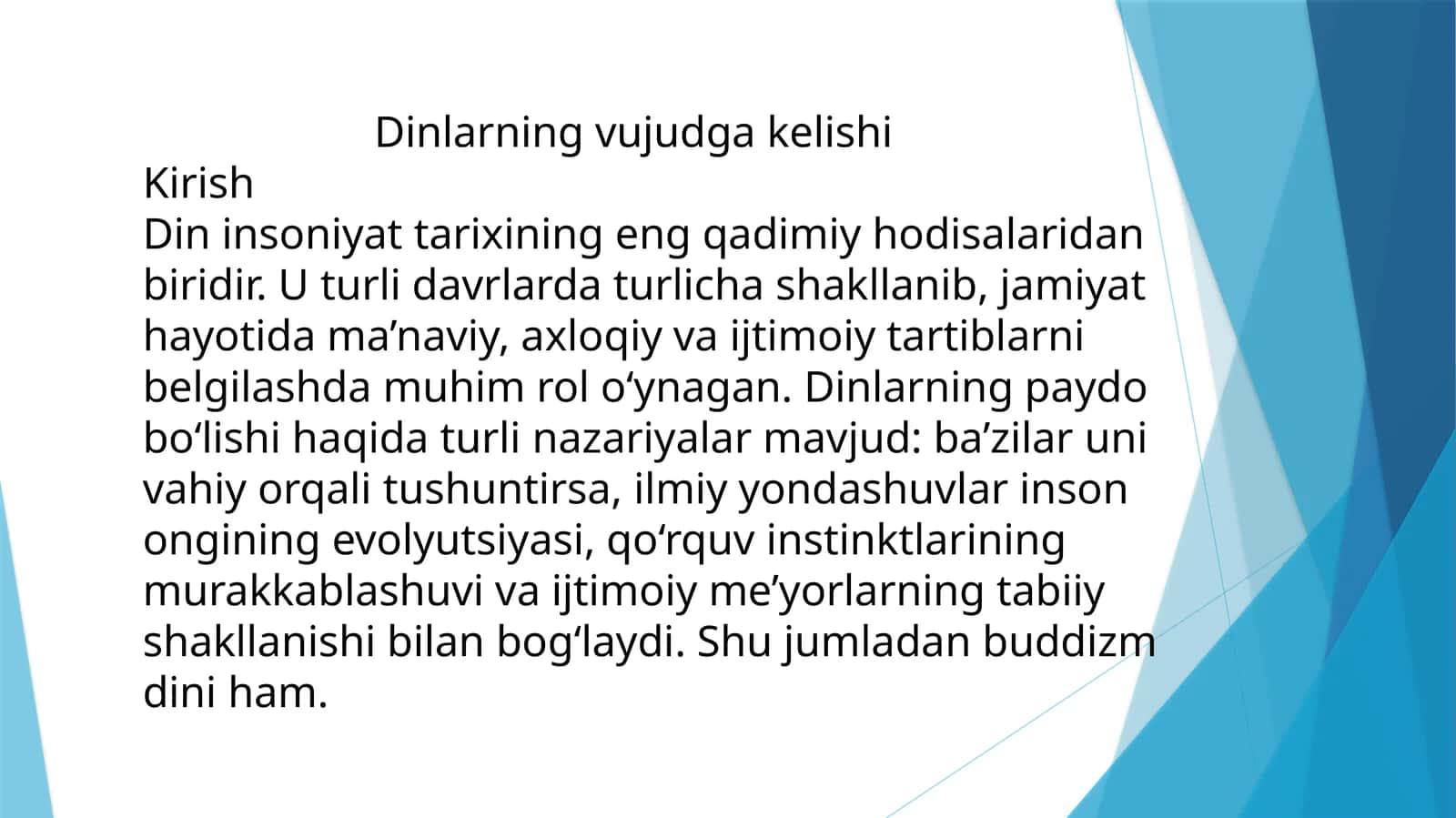 Dinlarning vujudga kelishi 1