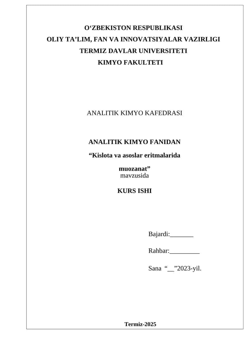 Kislota va asoslar eritmalarida muozanat. 1