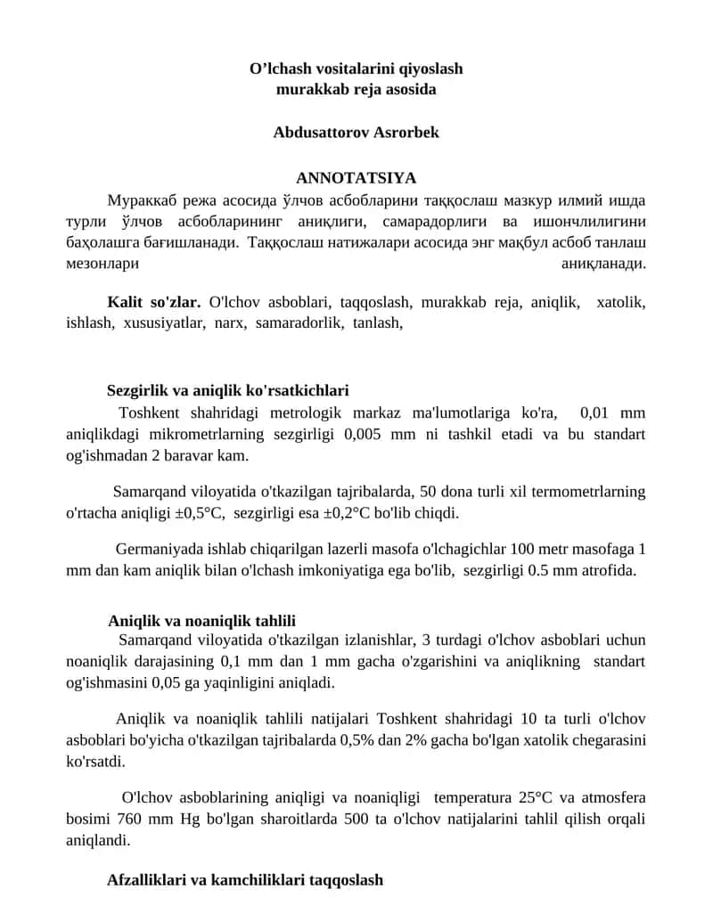 O’lchash vositalarini qiyoslash 1