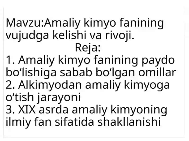 Amaliy kimyo fanining vujudga kelishi va rivoji