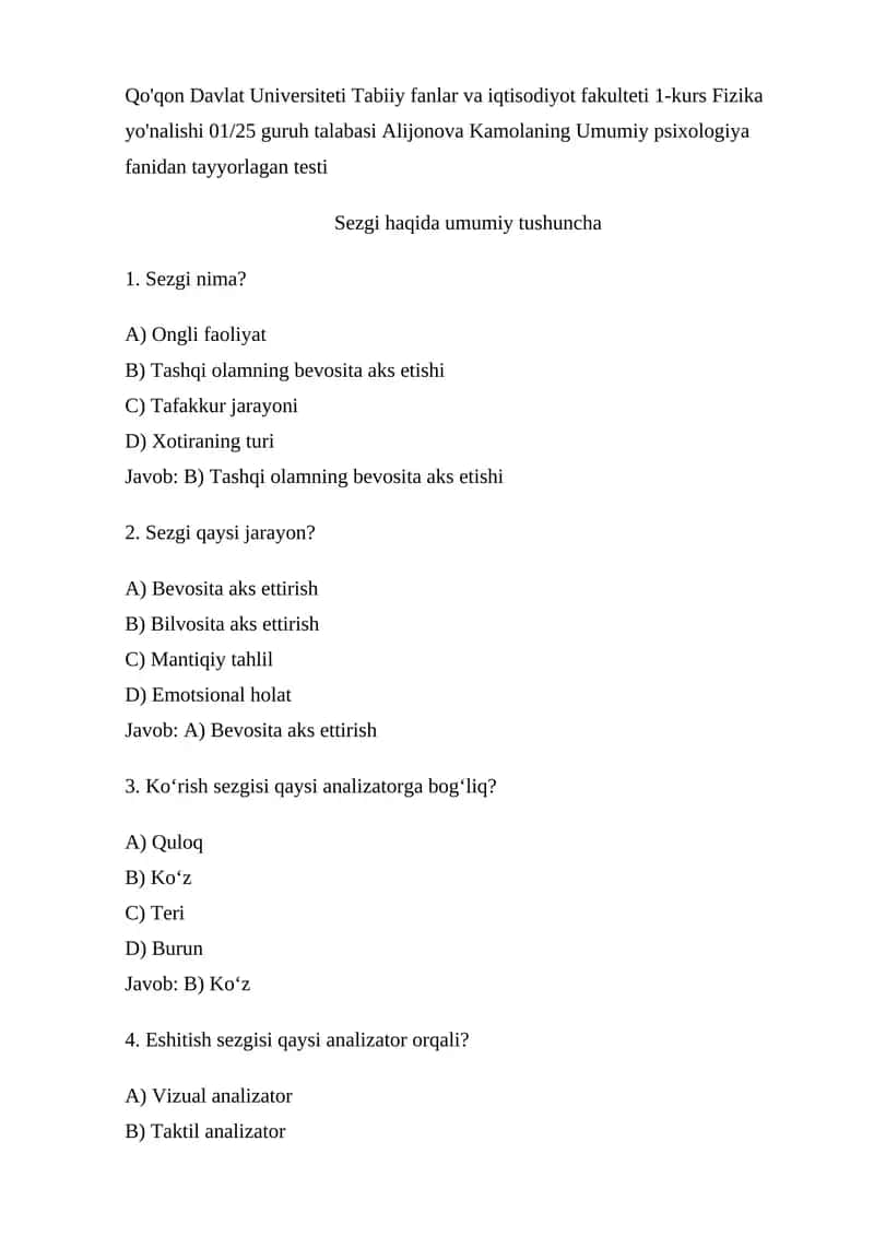 Umumiy psixologiya fanidan tayyorlagan testi 1