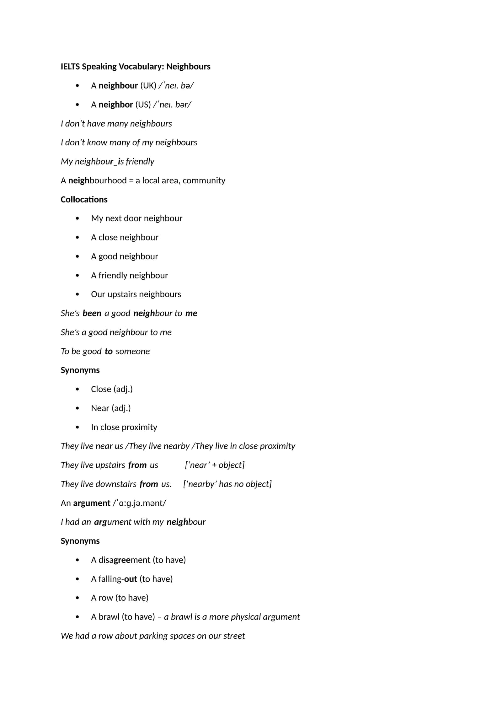 IELTS Speaking Vocabulary: Neighbours 1