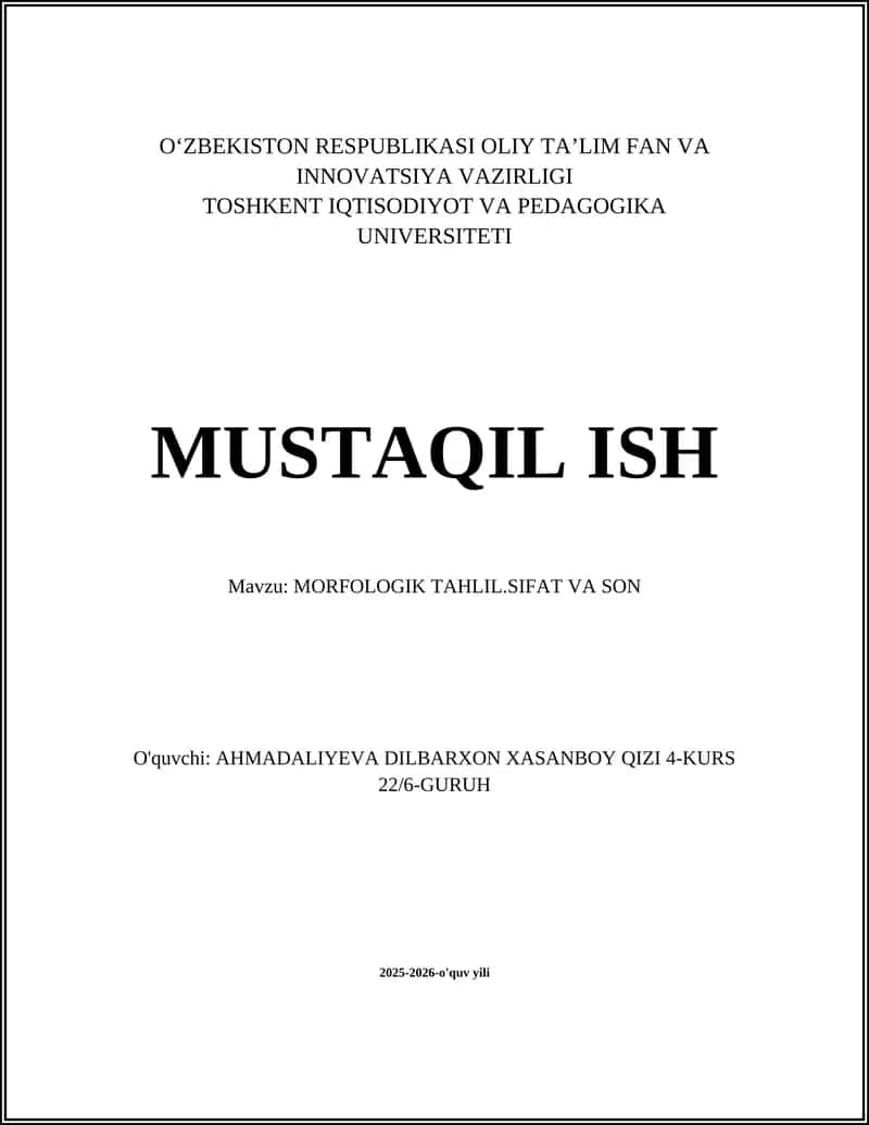 MORFOLOGIK TAHLIL.SIFAT VA SON 1