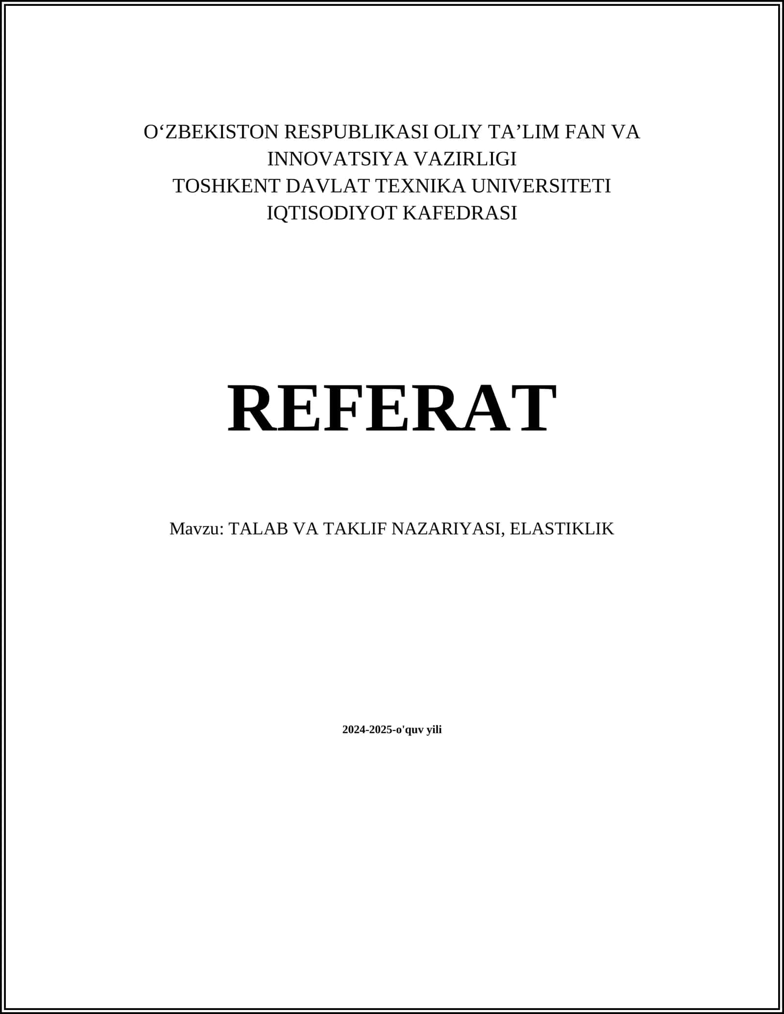 TALAB VA TAKLIF NAZARIYASI, ELASTIKLIK 1