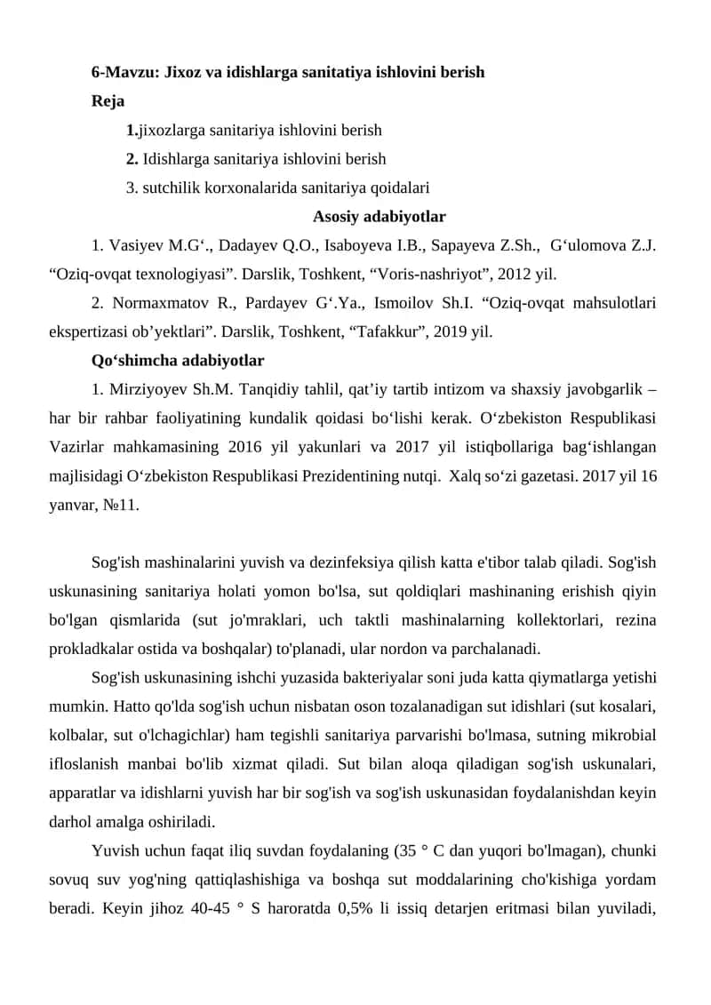 Jixoz va Idishlarga Sanitariya Ishlovini Berish 1