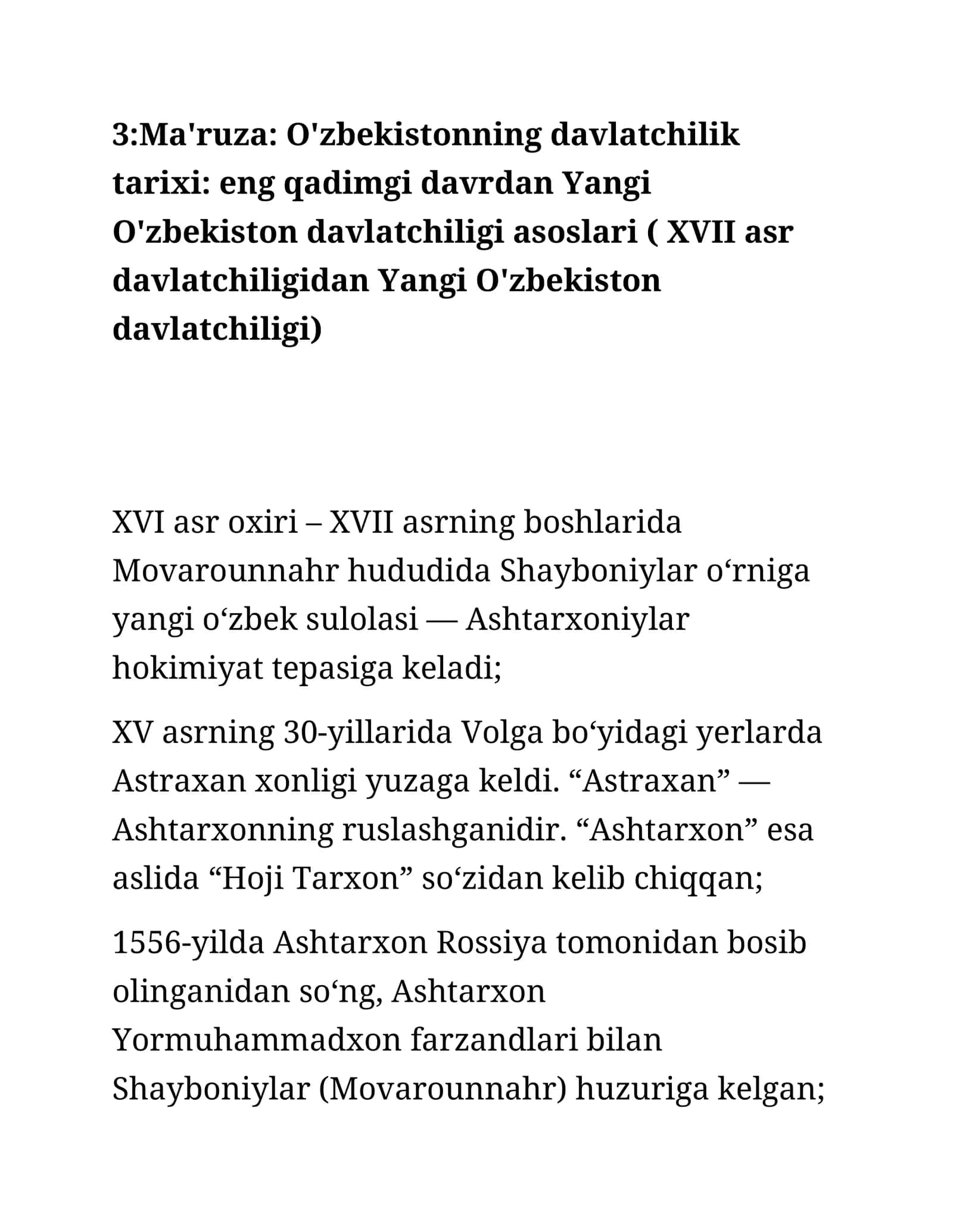 O'zbekistonning davlatchilik tarixi: eng qadimgi davrdan Yangi O'zbekiston davlatchiligi asoslari 1