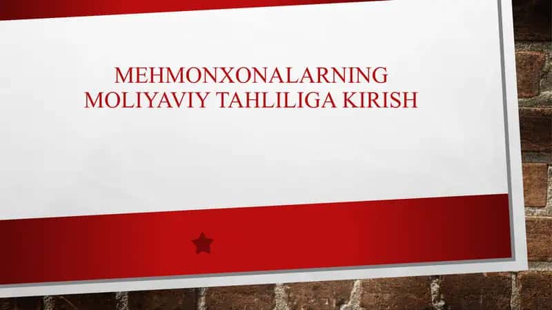 Mehmonxonalarning moliyaviy tahligi 1