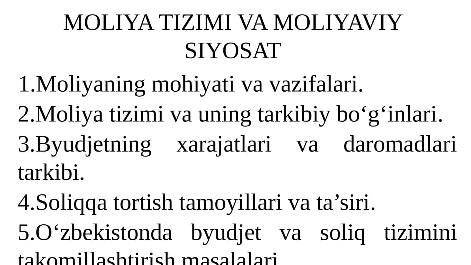 Moliya tizimi va moliyaviy siyosat 1