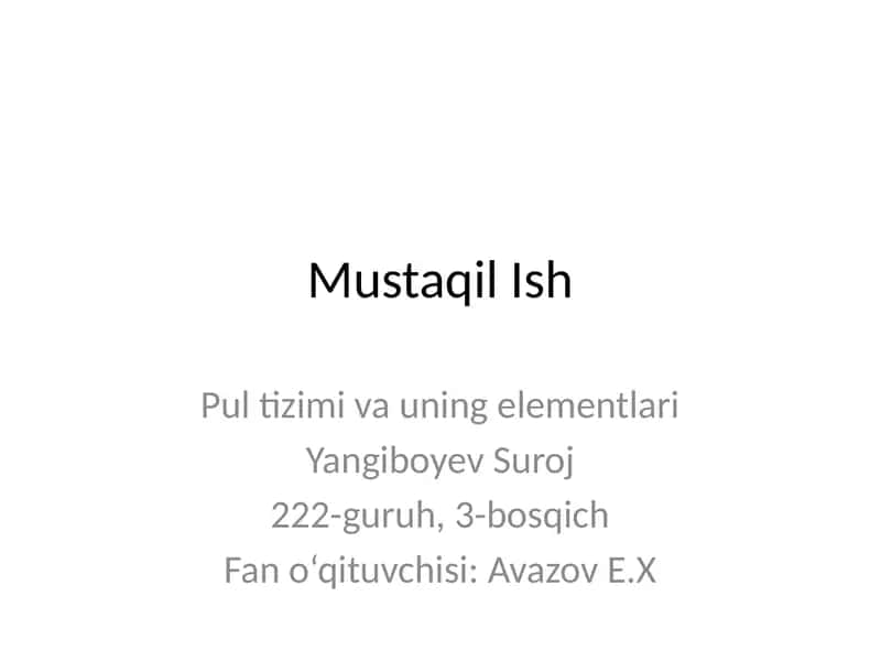 Pul Tizimi va uning Elementlari 1