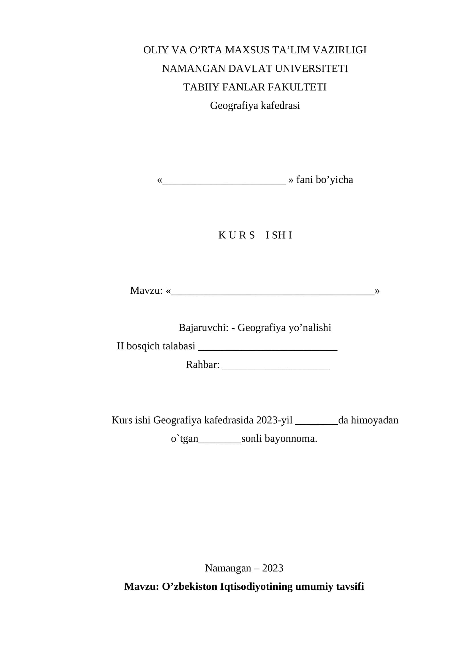 O’zbekiston Iqtisodiyotining umumiy tavsifi 1