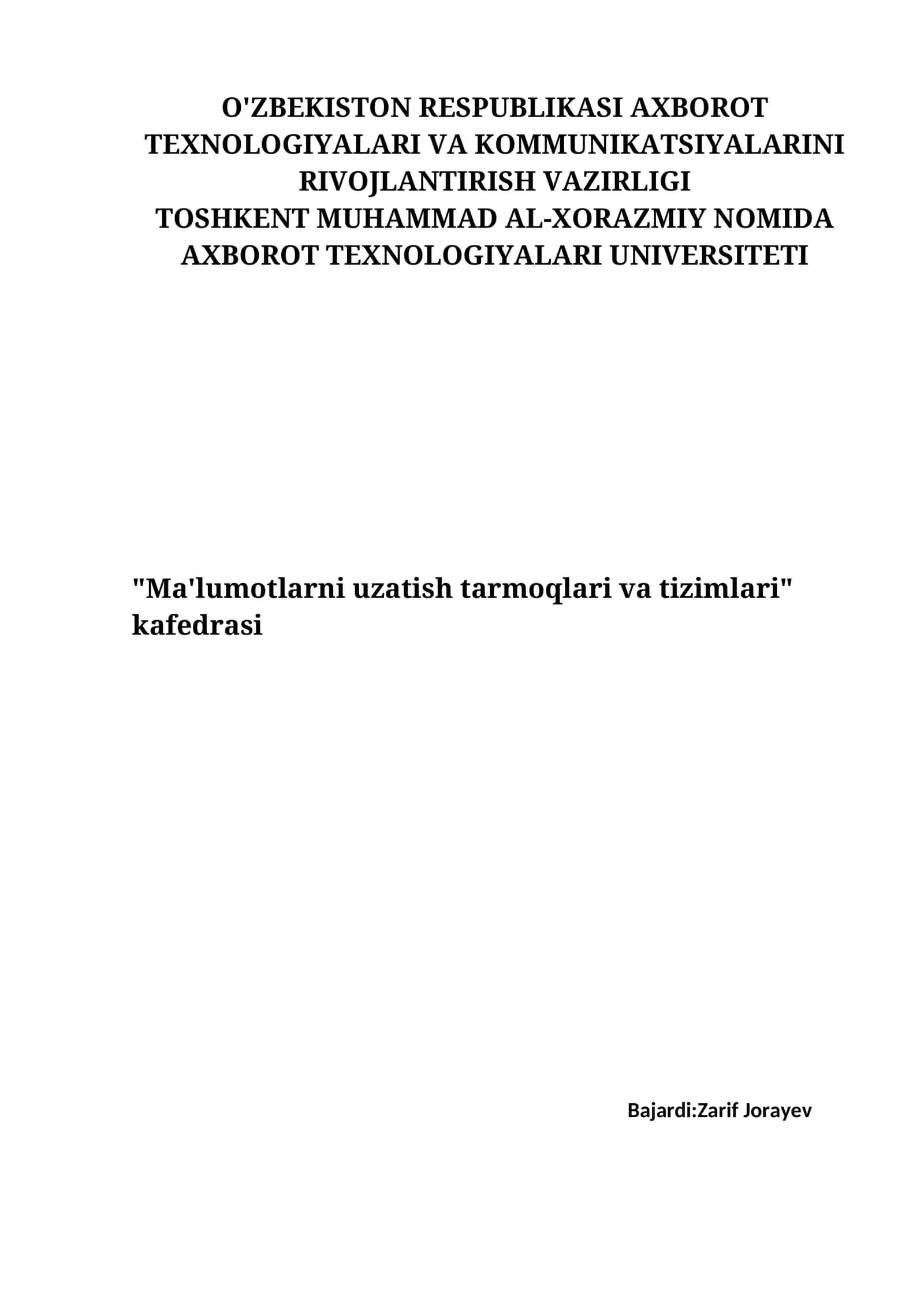 Ma'lumotlarni uzatish tarmoqlari va tizimlari 1