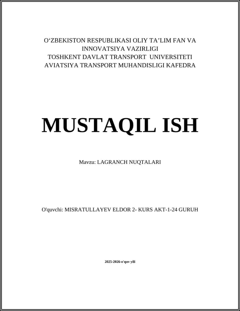 LAGRANCH NUQTALARI 1
