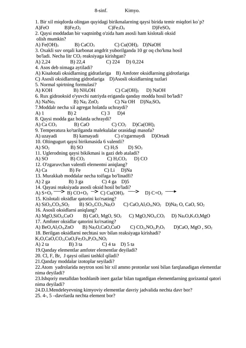 8-sinf. Kimyo 1