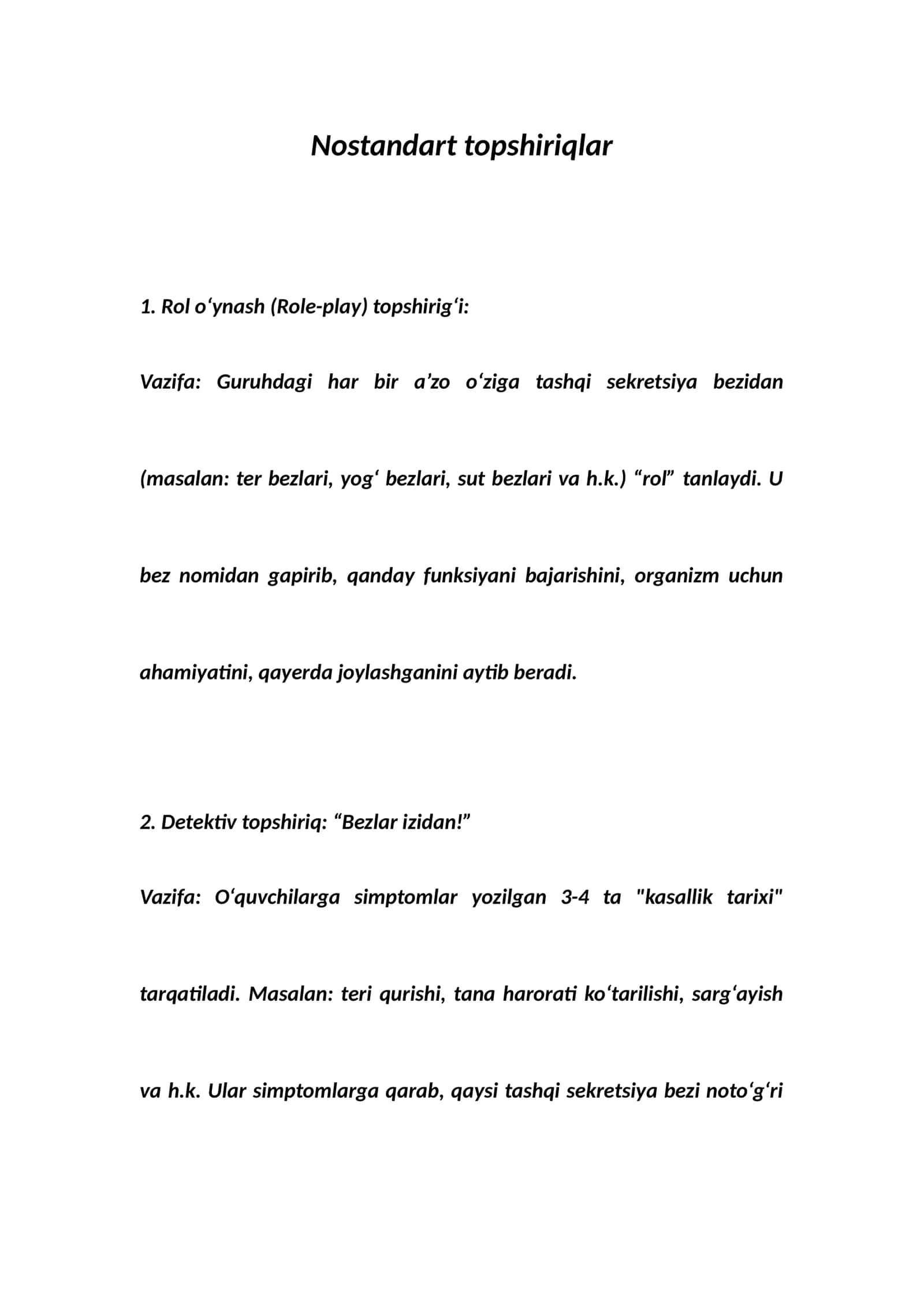 Nostandart topshiriqlar 1