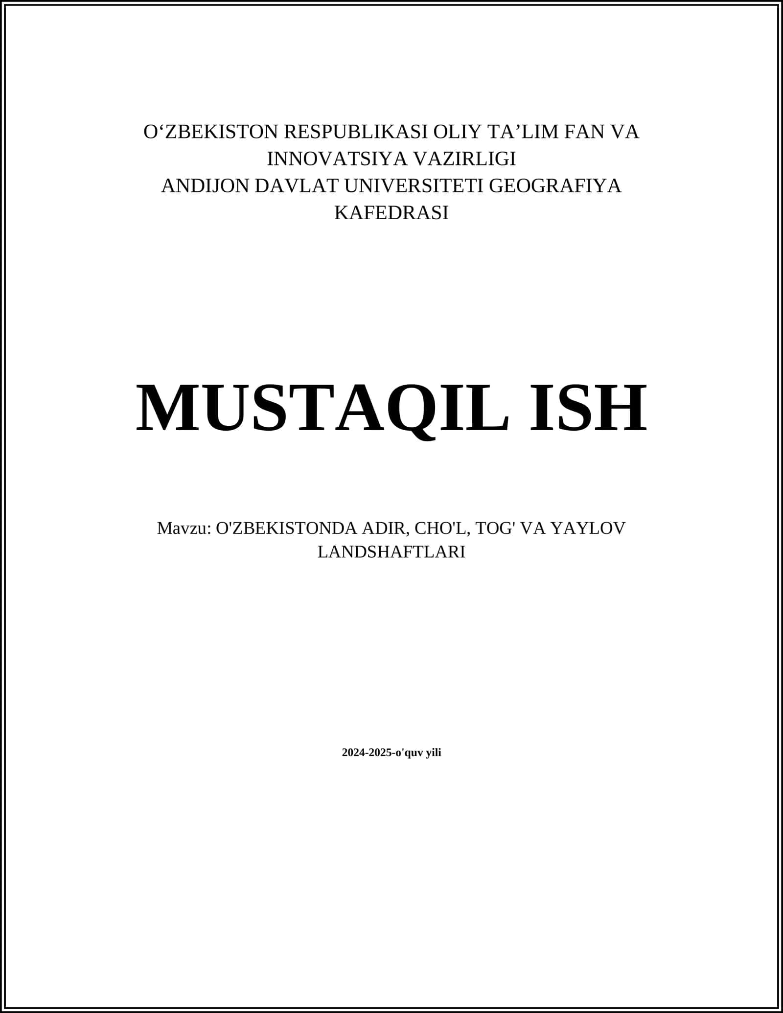O'ZBEKISTONDA ADIR, CHO'L, TOG' VA YAYLOV LANDSHAFTLARI 1