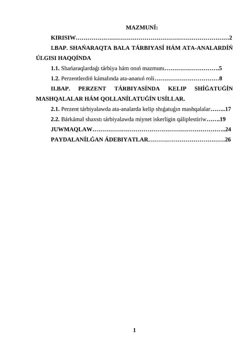 Shańaraq kurs jumısı