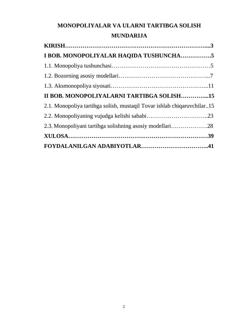 monopoliyalar va ularni tartibga solish 1