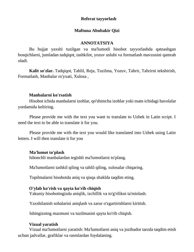 Referat tayyorlash 1