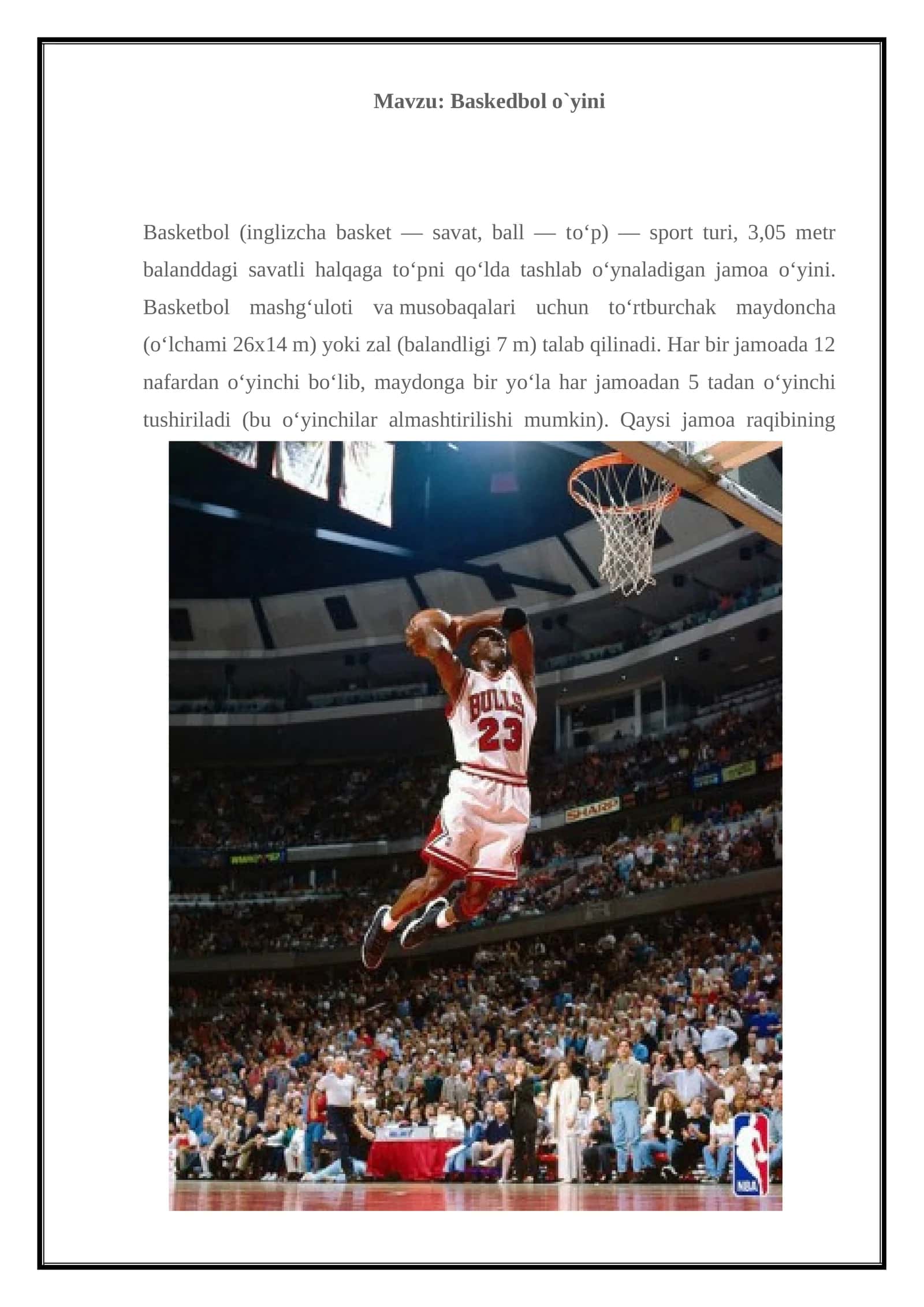 Baskedbol o`yini 1