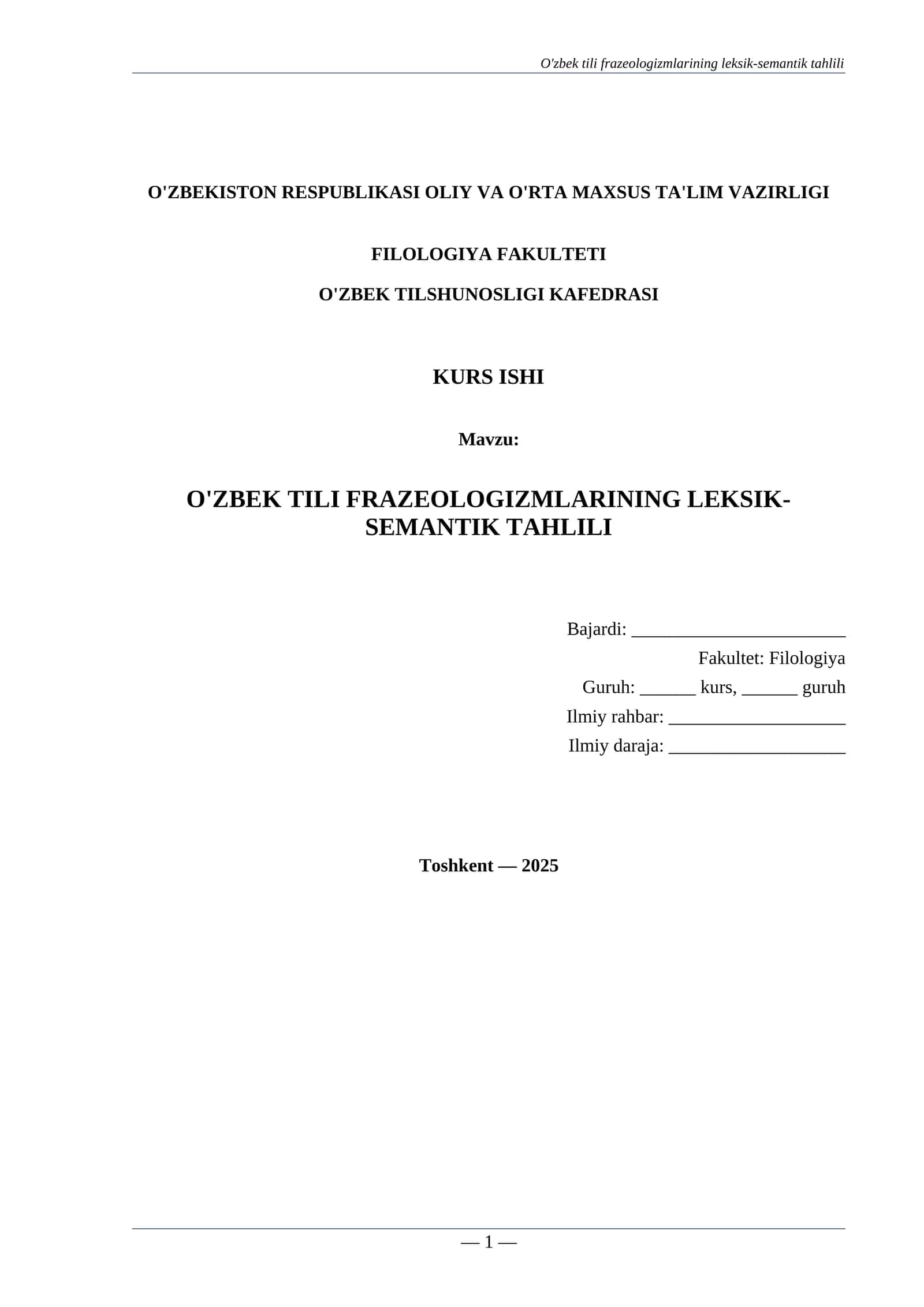O'ZBEK TILI FRAZEOLOGIZMLARINING LEKSIK-SEMANTIK TAHLILI 1