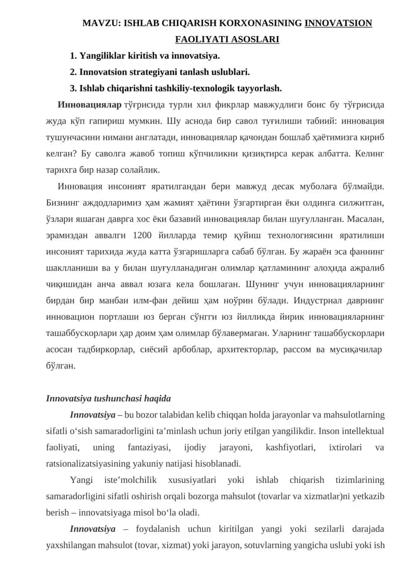 INNOVATSION FAOLIYATI ASOSLARI 1