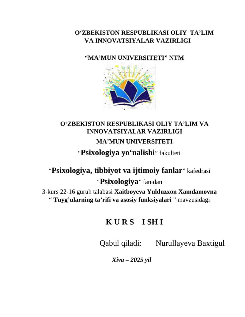 Tuyg’ularning ta’rifi va asosiy funksiyalari 1