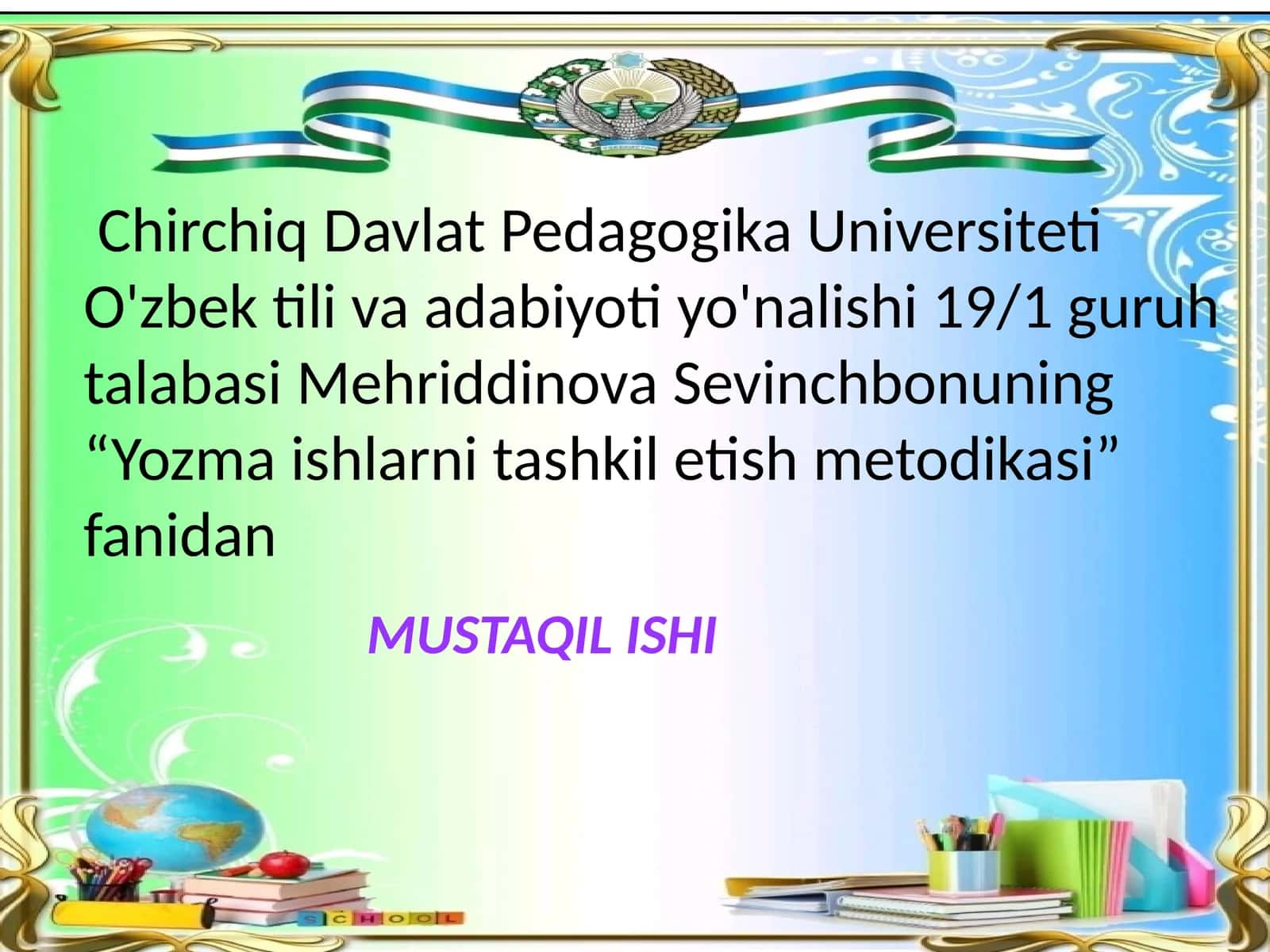 Yozmaishlarni tashkilotish metodikasi 1