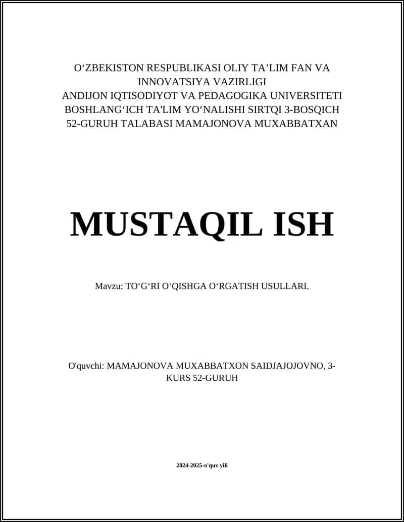 TOʻGʻRI OʻQISHGA OʻRGATISH USULLARI 1