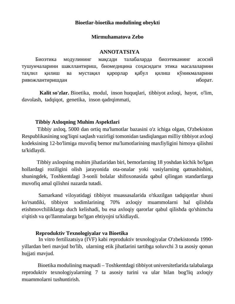 Bioetlar-bioetika modulining obeykti 1