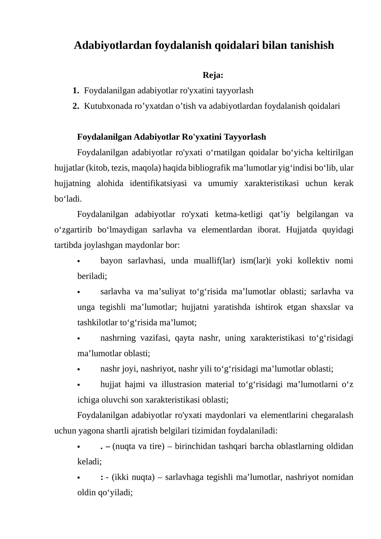Foydalanilgan adabiyotlar ro'yxatini tayyorlash 1