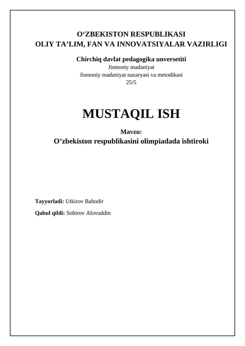 O’zbekiston respublikasini olimpiadada ishtiroki 1