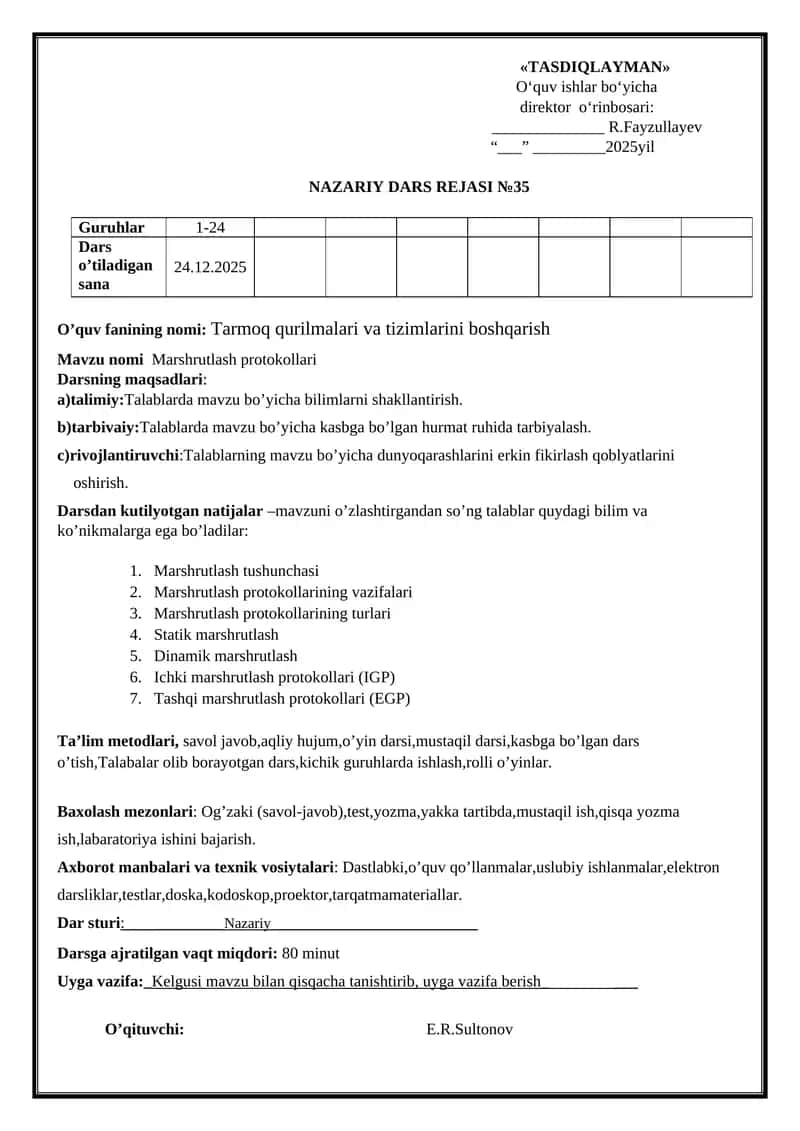 Tarmoq qurilmalari va tizimlarini boshqarish 1
