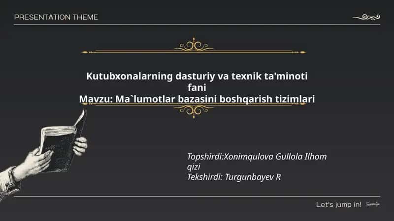 Ma`lumotlar bazasini boshqarish tizimlari 1