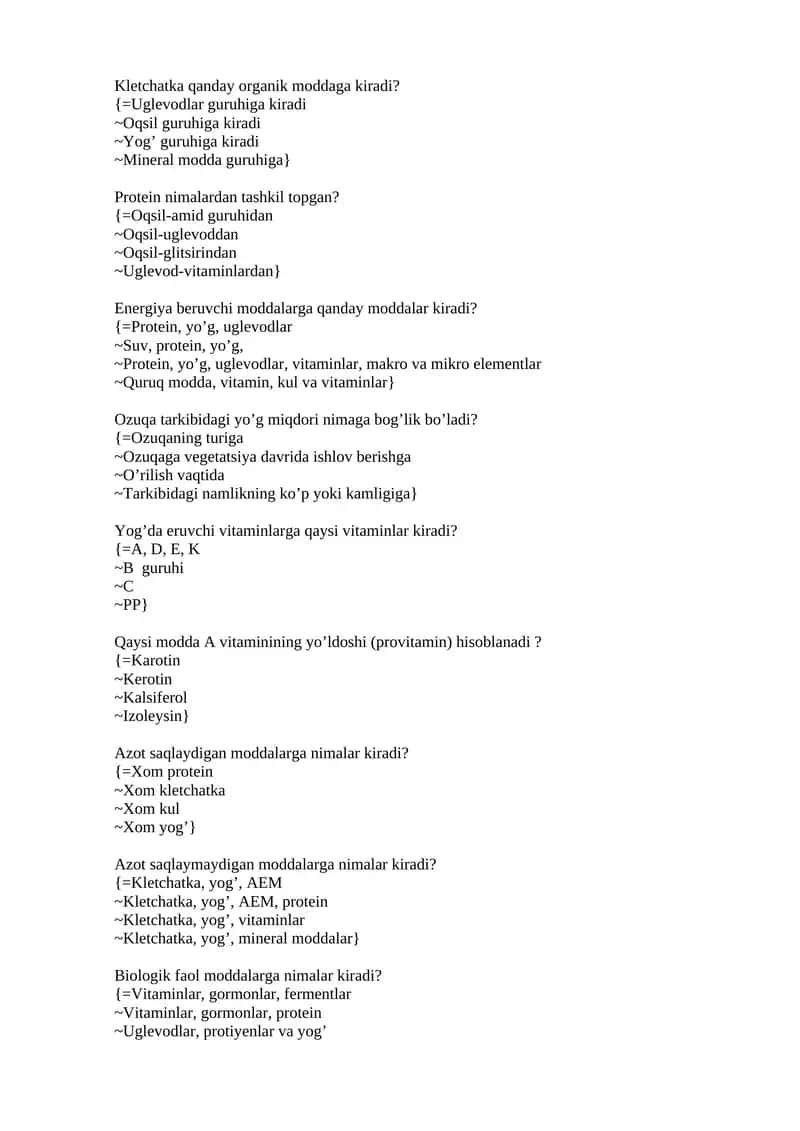 Kletchatka qanday organik moddaga kiradi? 1