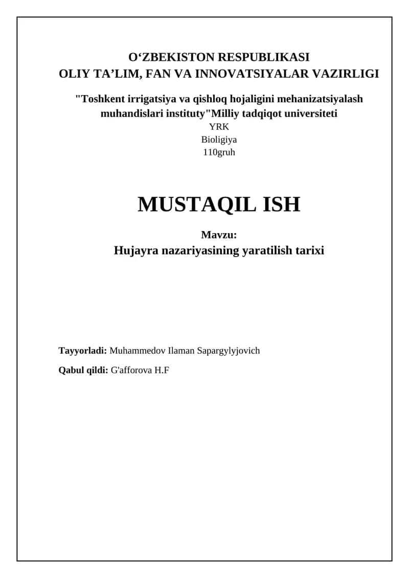 Hujayra nazariyasining yaratilish tarixi 1