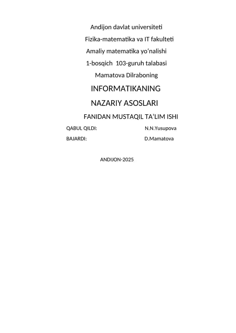 INFORMATIKANING NAZARIY ASOSLARI 1