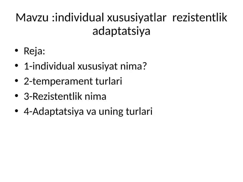 individual xususiyatlar  rezistentlik adaptatsiya 1