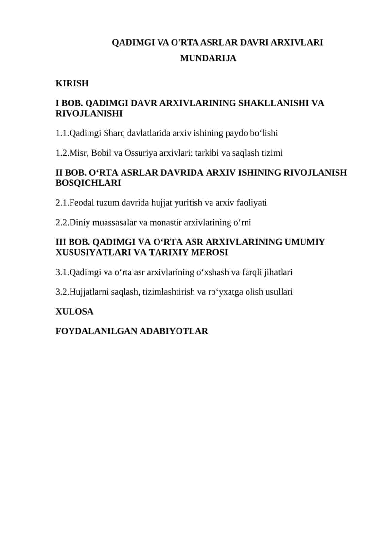 QADIMGI VA O'RTA ASRLAR DAVRI ARXIVLARI 1