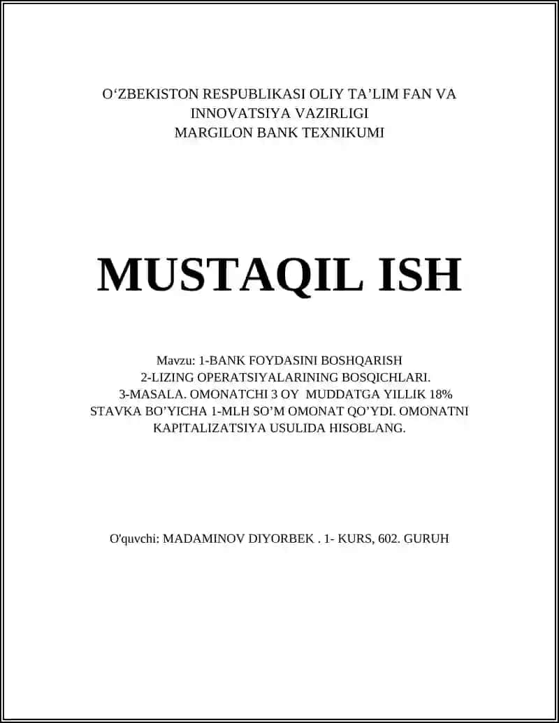 Bank foydasini boshqarish