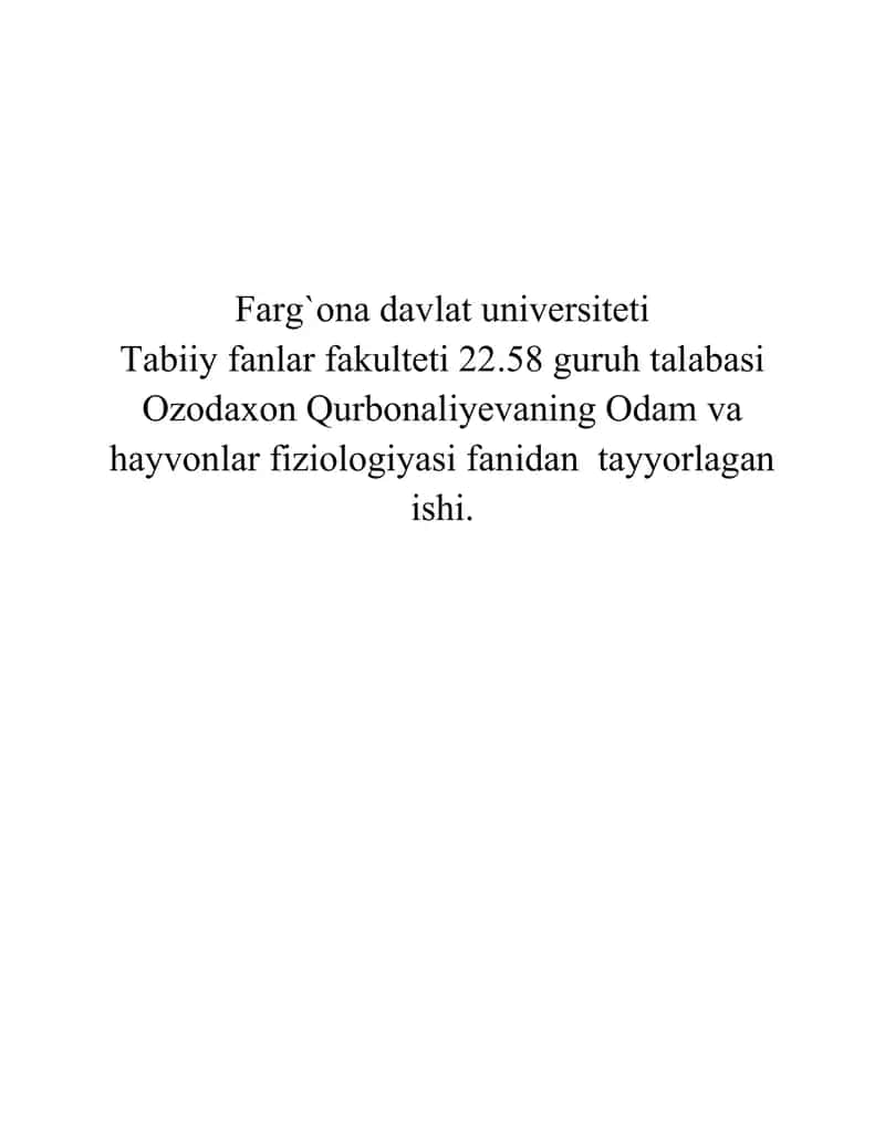 Odamlar va Hayvonlar Fiziologiyasi 1