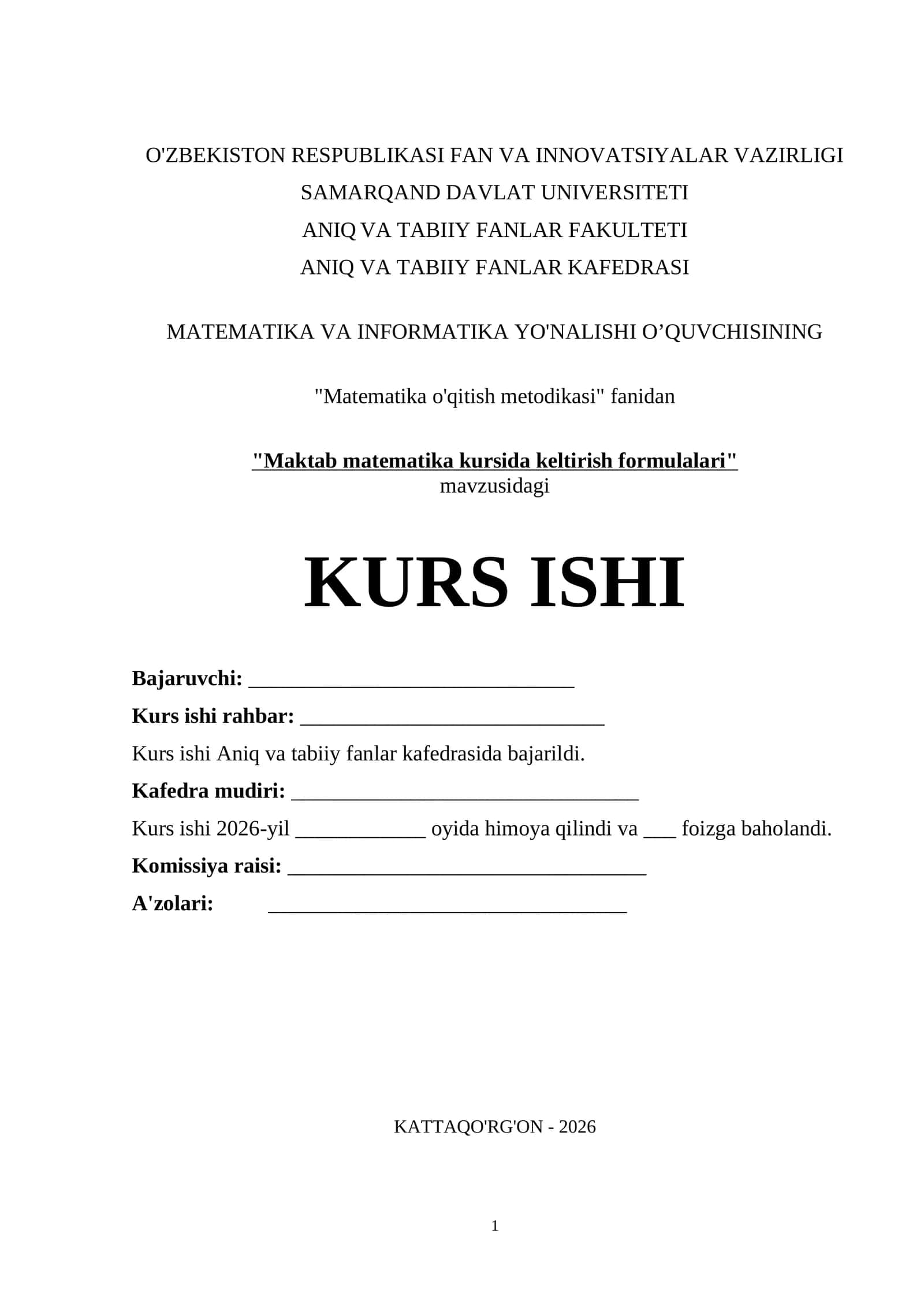 Keltirish formulalari mavzusida kurs ishi 1