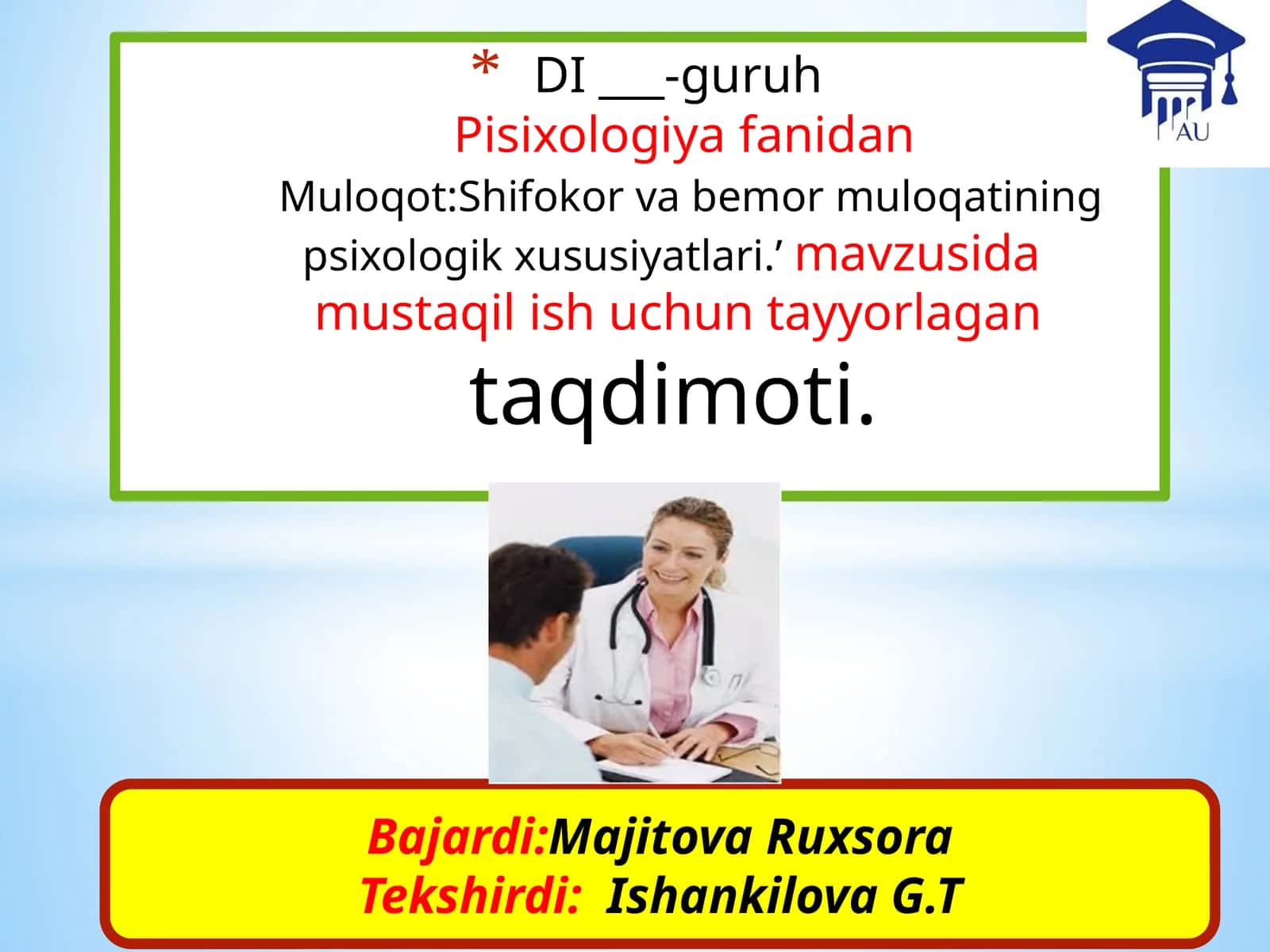 Muloqot: Shifokor va bemor muloqatining psixologik xususiyatlari 1